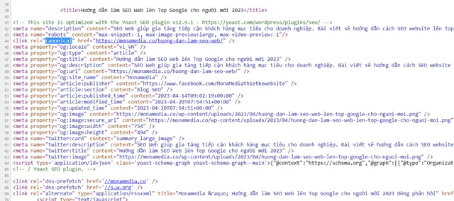Kiểm tra canonical tag bằng page source Kiểm tra canonical tag bằng page source
