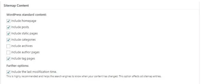 Thiết lập mục sitemap content Thiết lập mục sitemap content